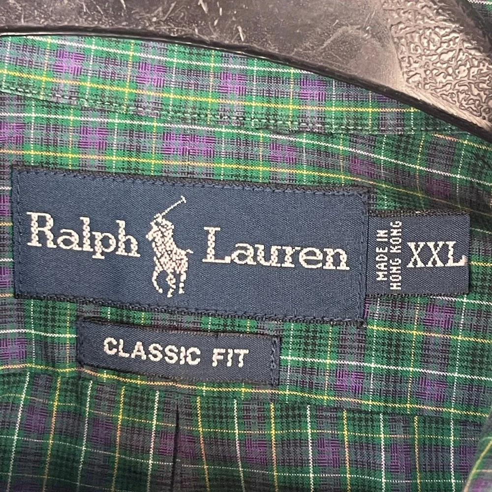 (LOT OF 2) Polo Ralph Lauren Mens XXL Cotton Long Sleeve‎ Shirts Purple Green